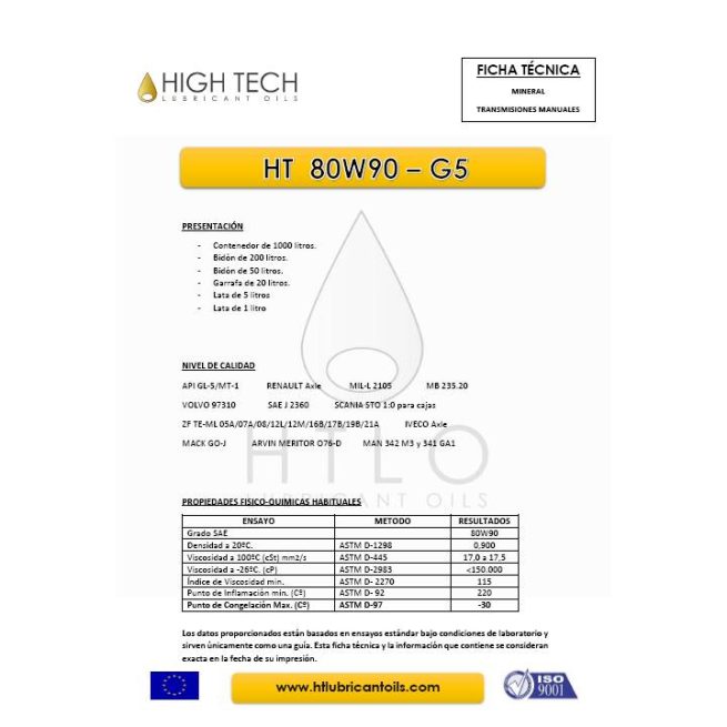 BIDON 200L ACEITE TRANSMISION MANUAL HT 80W90-G5