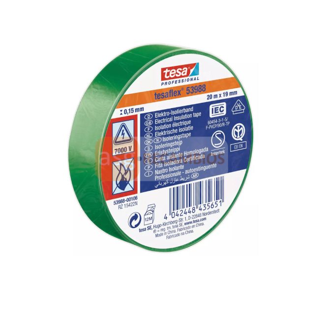 CINTA AISLANTE TESA VERDE 20M x 19MM