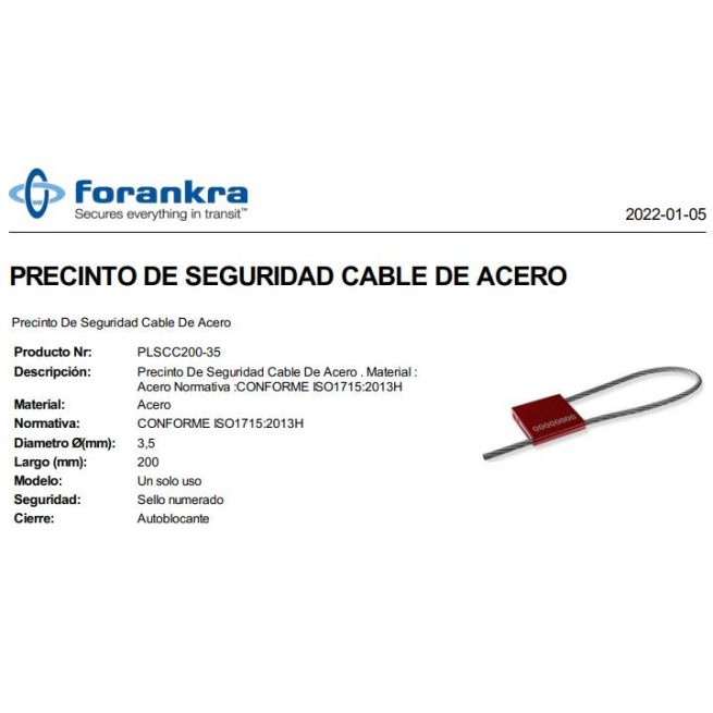 10 PRECINTO DE SEGURIDAD CABLE DE ACERO