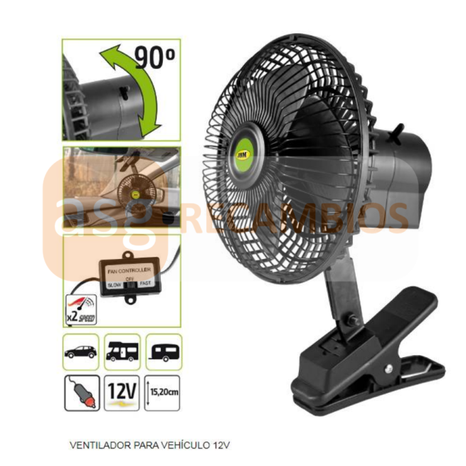 VENTILADOR 12V OSCILANTE CON PINZA