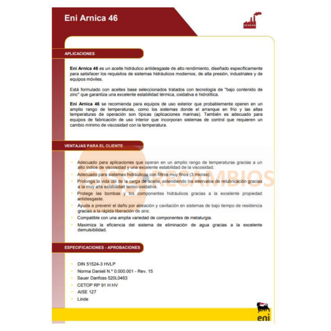 ACEITE HIDRÁULICO ENI ARNICA 20L 46/68